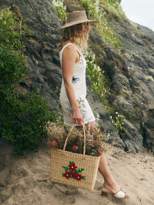 Addie Mini Dress in Cream Crochet/Multicolor Floral Embroidery