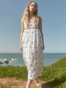 Emily Embroidered Midi Dress in Sugar/Salsa Ditsy Floral Embroidery