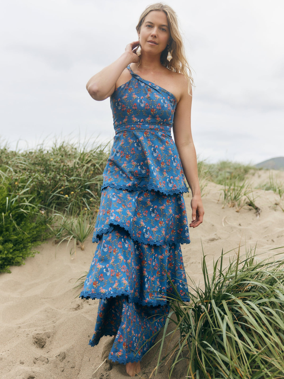 Emma Tiered Dress in Blue Floral Spritz