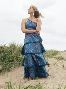 Emma Tiered Dress in Blue Floral Spritz