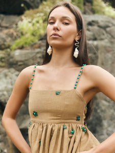 Gavin Midi Dress in Light Fawn & Emeralds