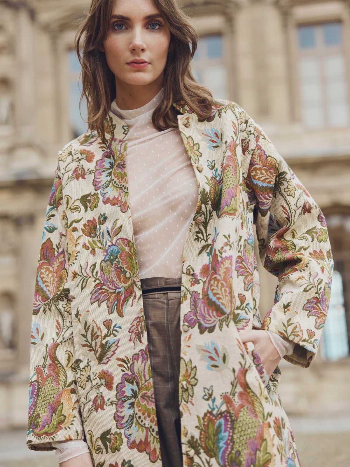 Janean Midi Jacket in Rainbow Floral Jacquard