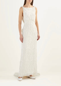 Mae Gown in White Floral Burnout Velvet