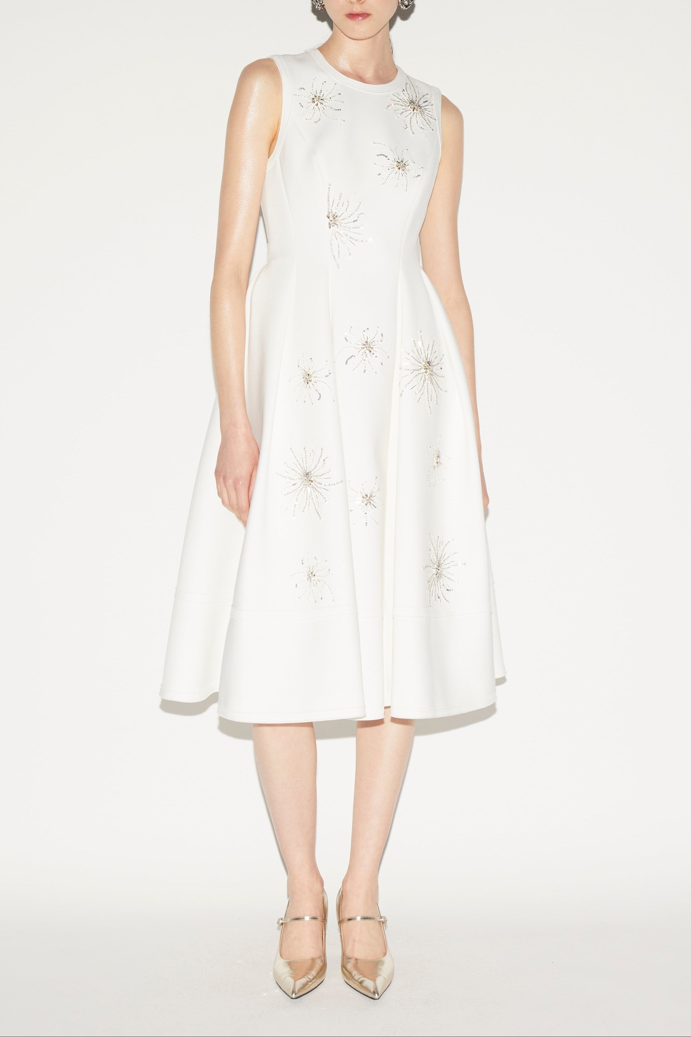 May Dress White Embellished Scuba