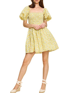 Aisla Mini Dress in Yellow Liberty Floral