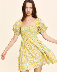 Aisla Mini Dress in Yellow Liberty Floral