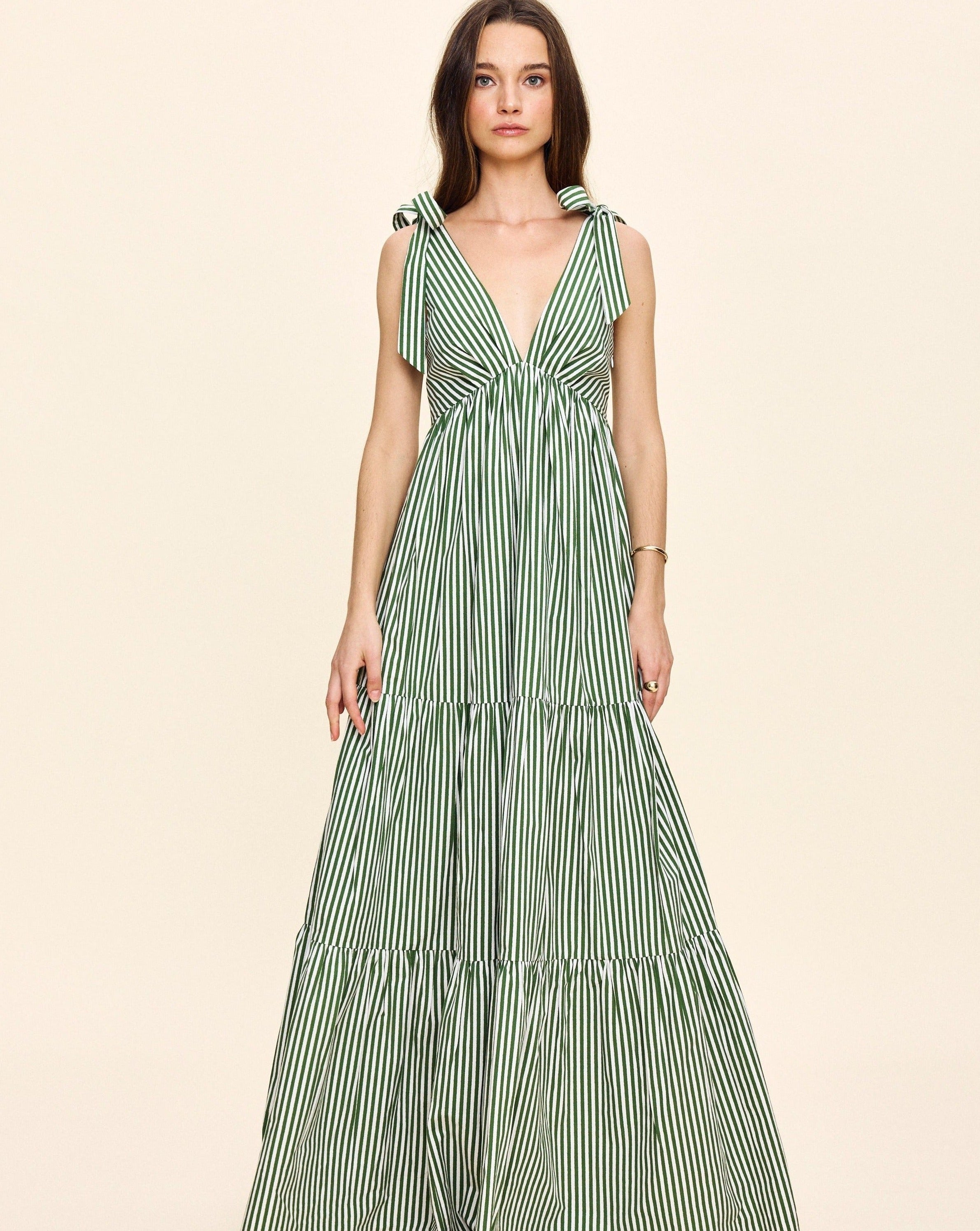 Betsy Dress in Vert Stripe