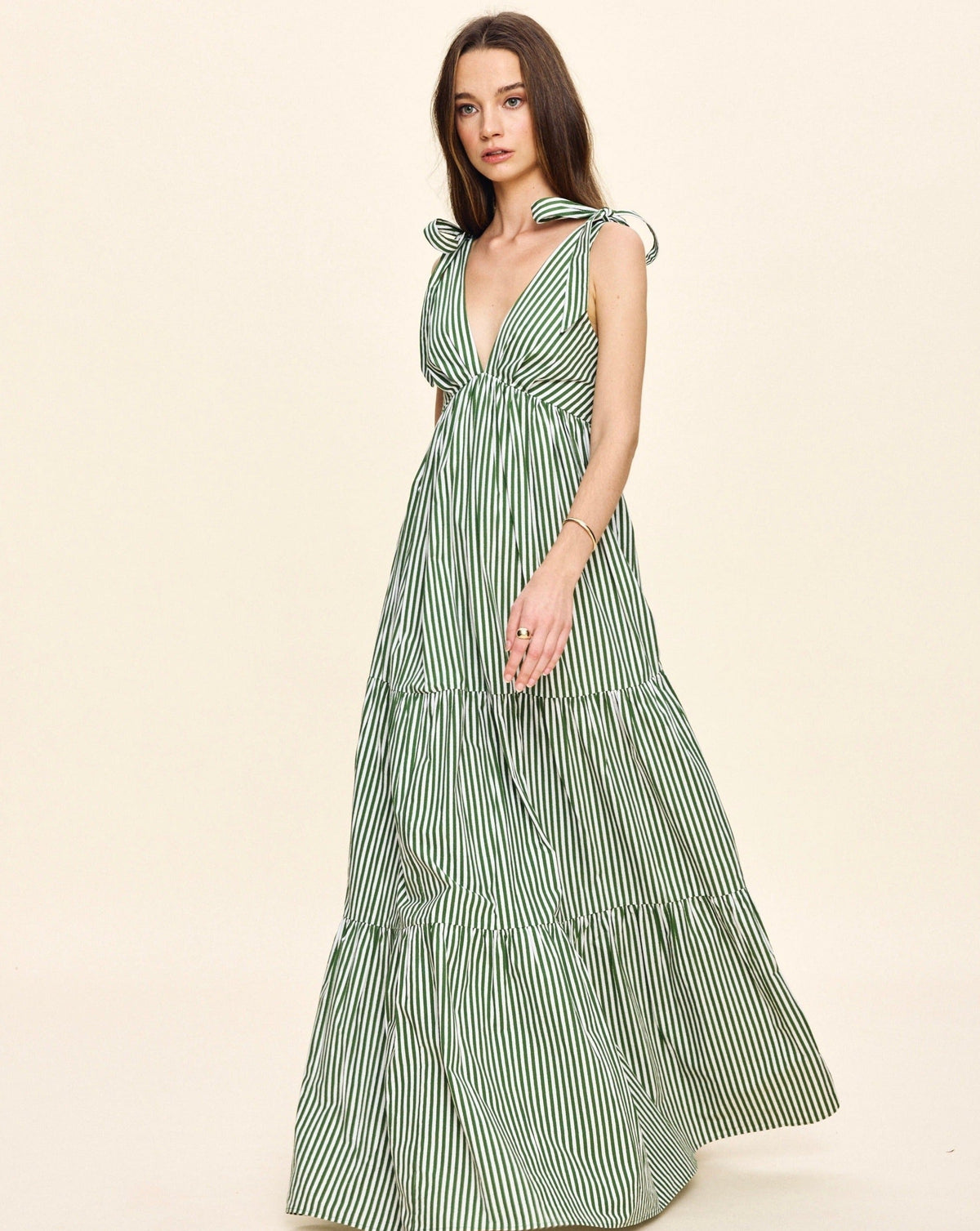 Betsy Dress in Vert Stripe