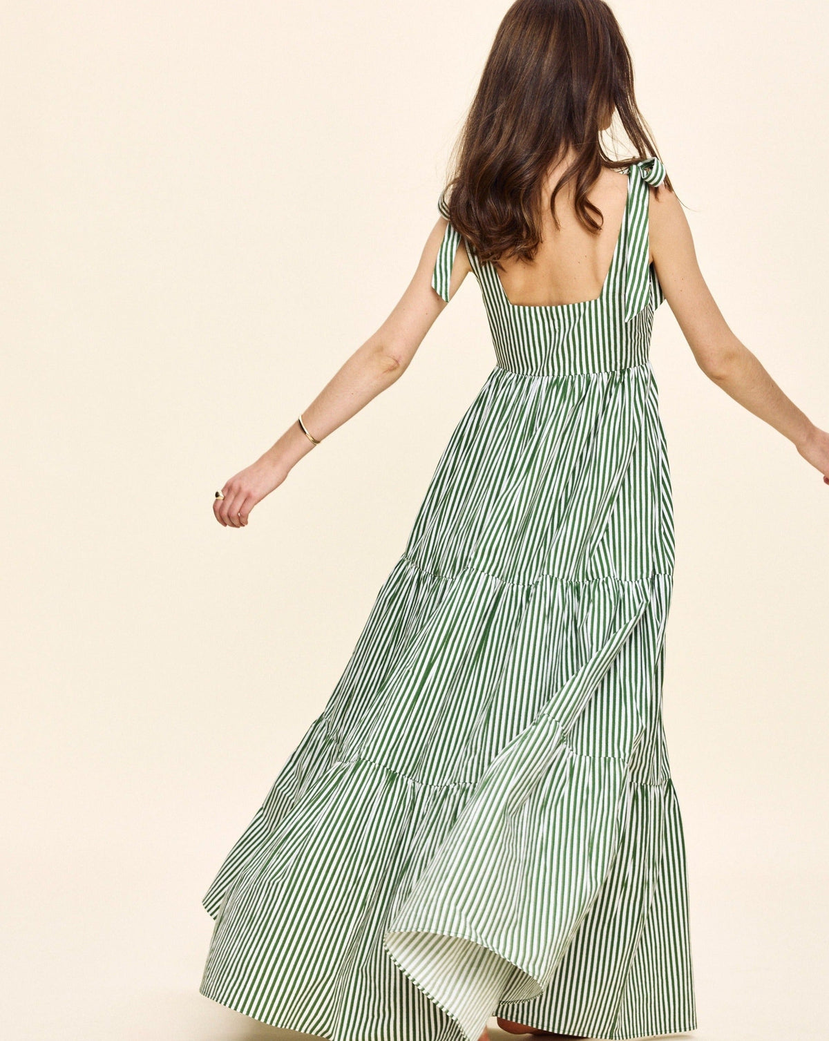 Betsy Dress in Vert Stripe