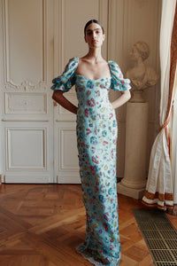 Isidore Blue Floral Sequin Gown