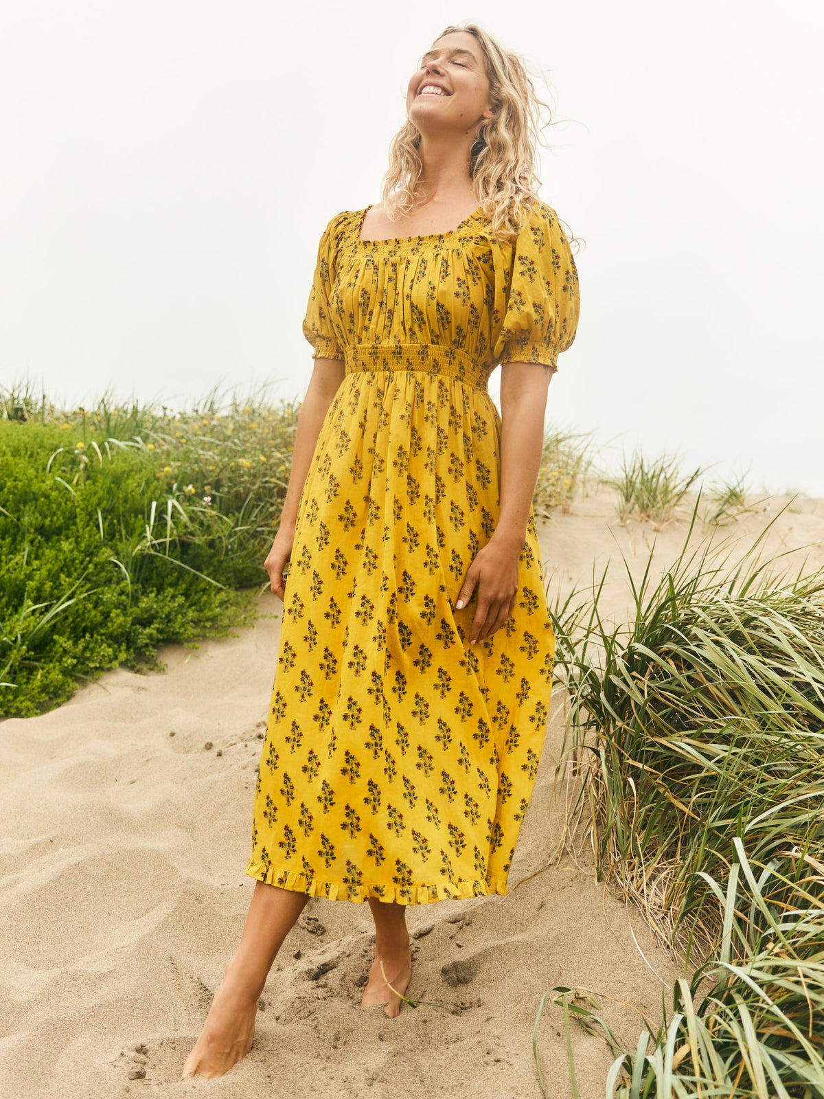 Rosie Midi Nightgown in Mellow Yellow Flower Power