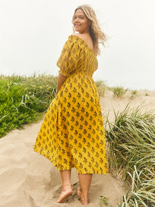 Rosie Midi Nightgown in Mellow Yellow Flower Power