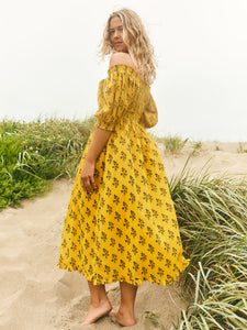 Rosie Midi Nightgown in Mellow Yellow Flower Power