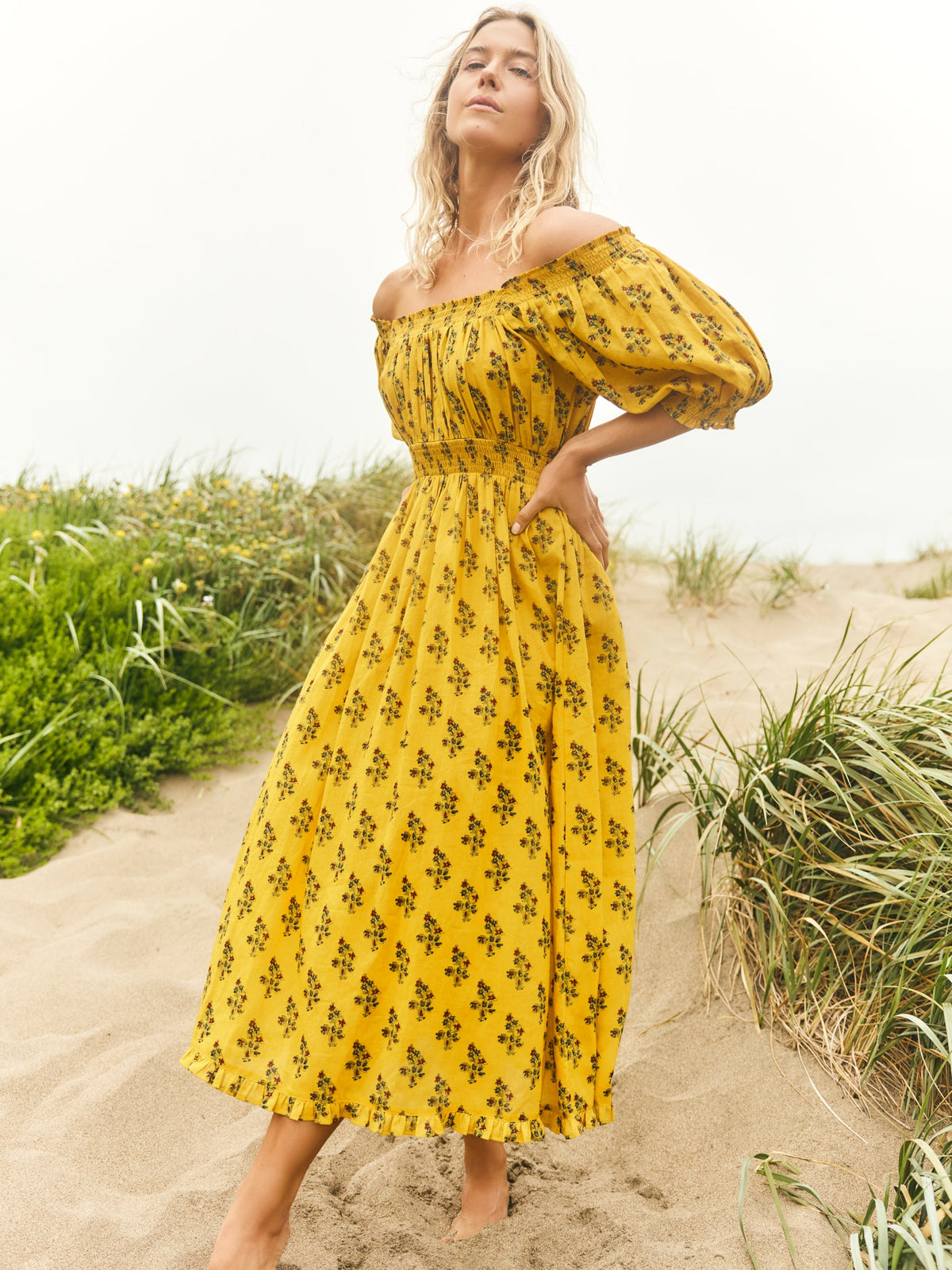 Rosie Midi Nightgown in Mellow Yellow Flower Power