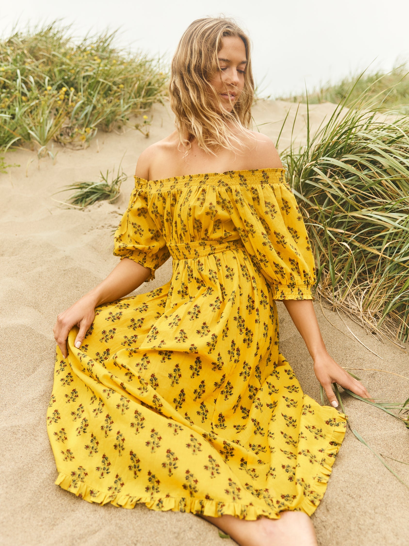 Rosie Midi Nightgown in Mellow Yellow Flower Power