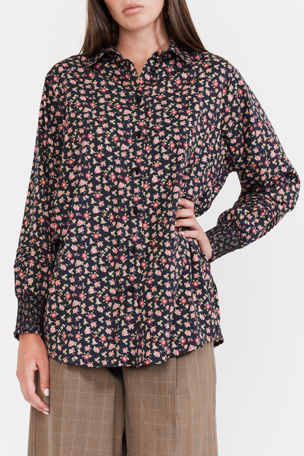 Big Ole Button Down in Black Rose Floral