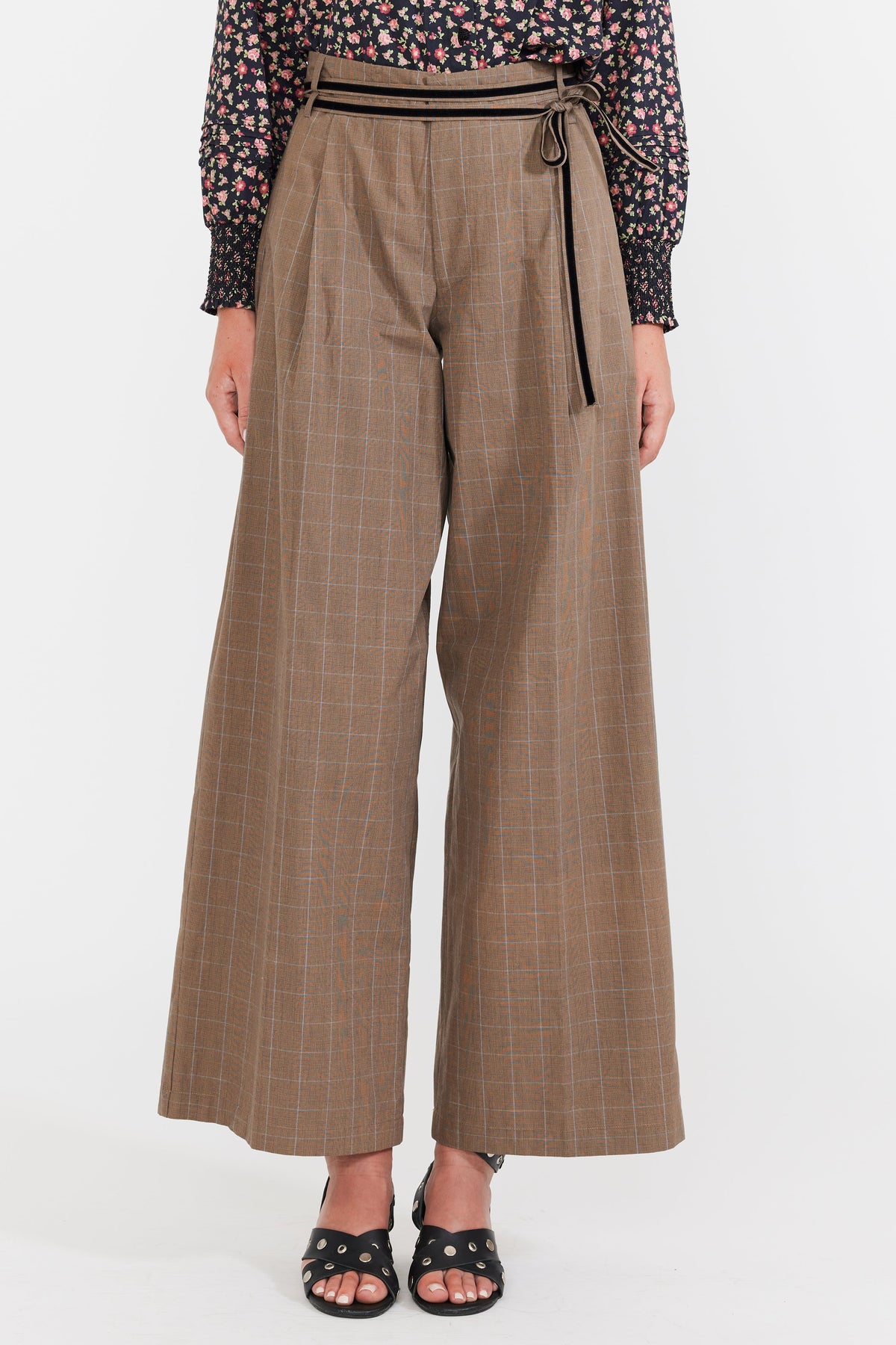 Willow Pant in Coco Check With Baby Blue Pinstripe