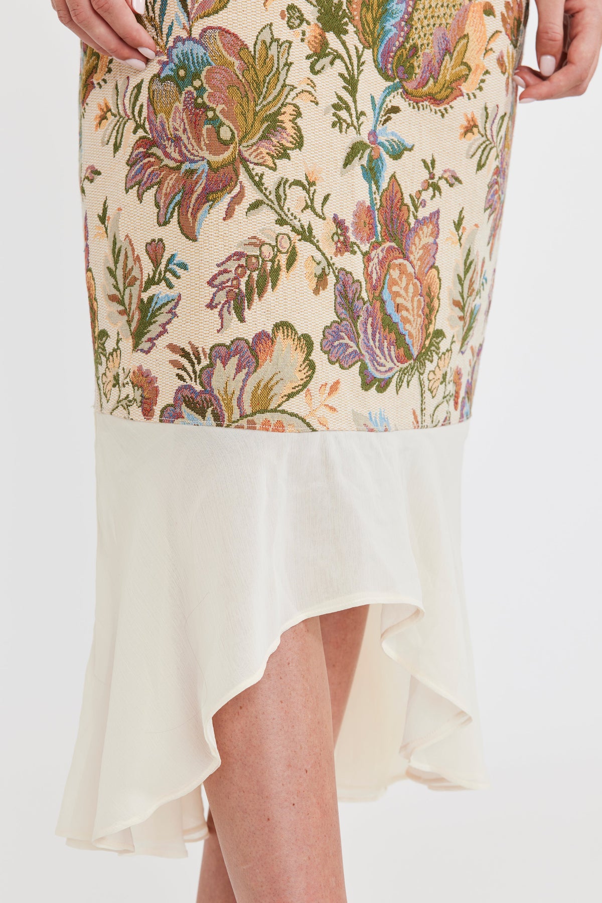 Moon Midi Skirt in Rainbow Floral Jacquard