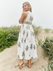 Becca Midi Dress in White with Bouquets