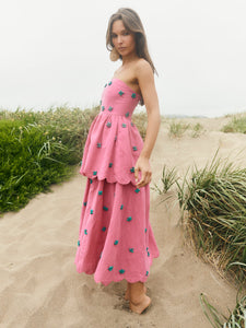 Daisy Strapless Maxi Dress in Hot Pink & Turquoise