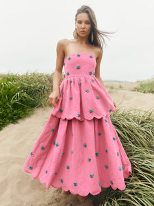 Daisy Strapless Maxi Dress in Hot Pink & Turquoise