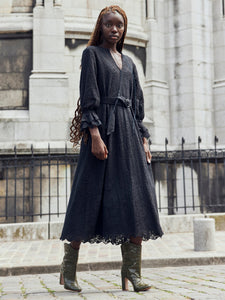 Penny Midi Dress in Black Crochet Lace