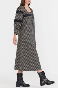 Tara Maxi Dress in Black Khaki Stripe