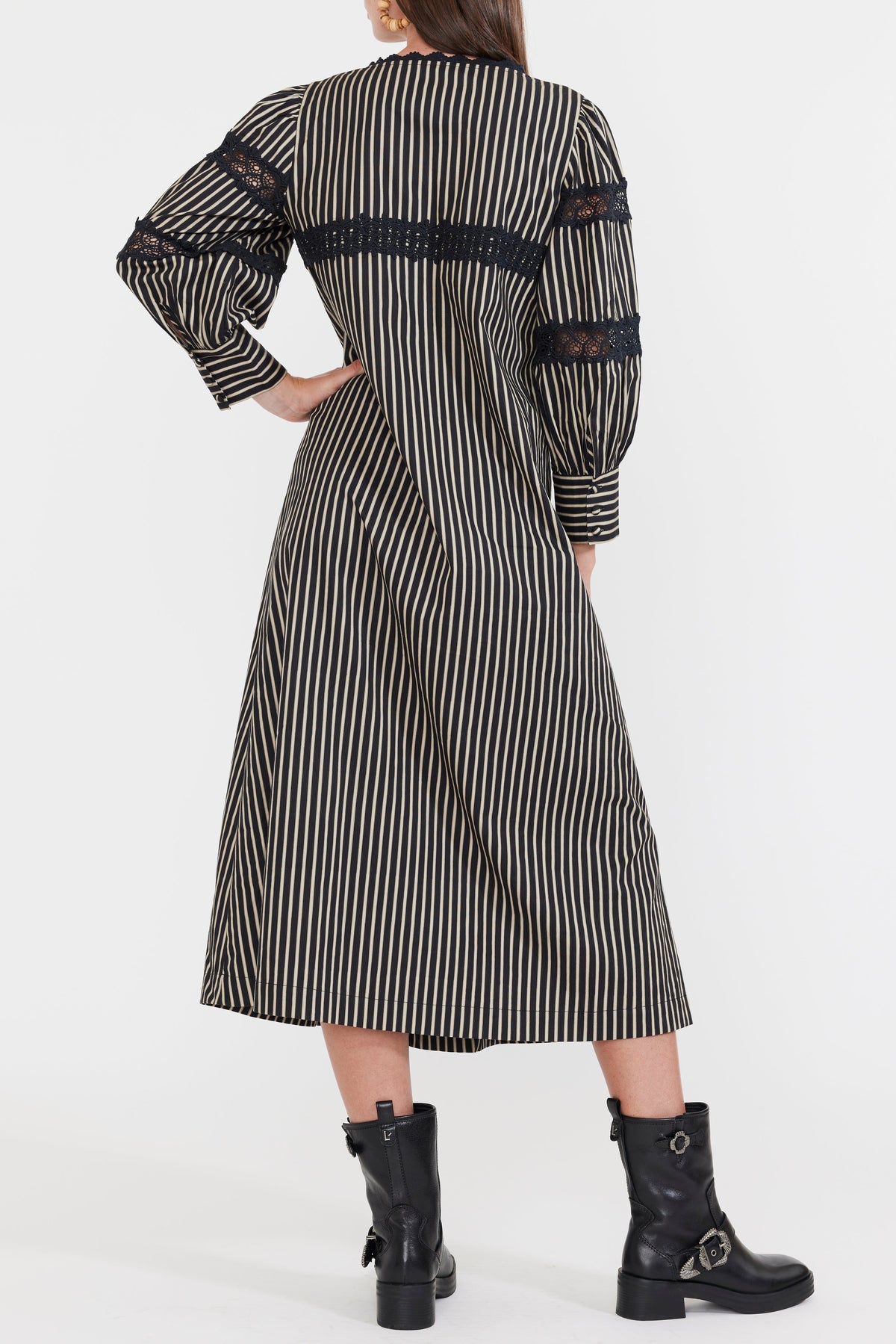 Tara Maxi Dress in Black Khaki Stripe