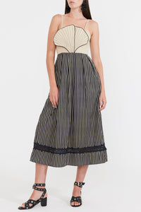 Hart Midi Dress in Black Khaki Stripe