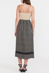 Hart Midi Dress in Black Khaki Stripe