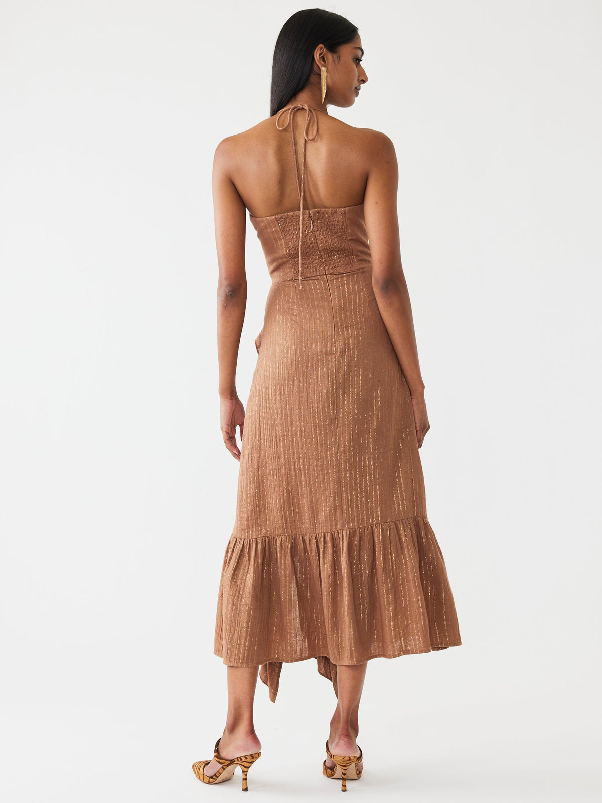 Angelica Dress in Copper Lurex Stripe