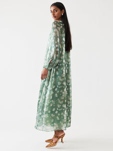 Caroline Dress in Green Blurry Magnolia