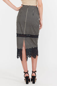 Lacey Midi Skirt in Black & Khaki Stripe