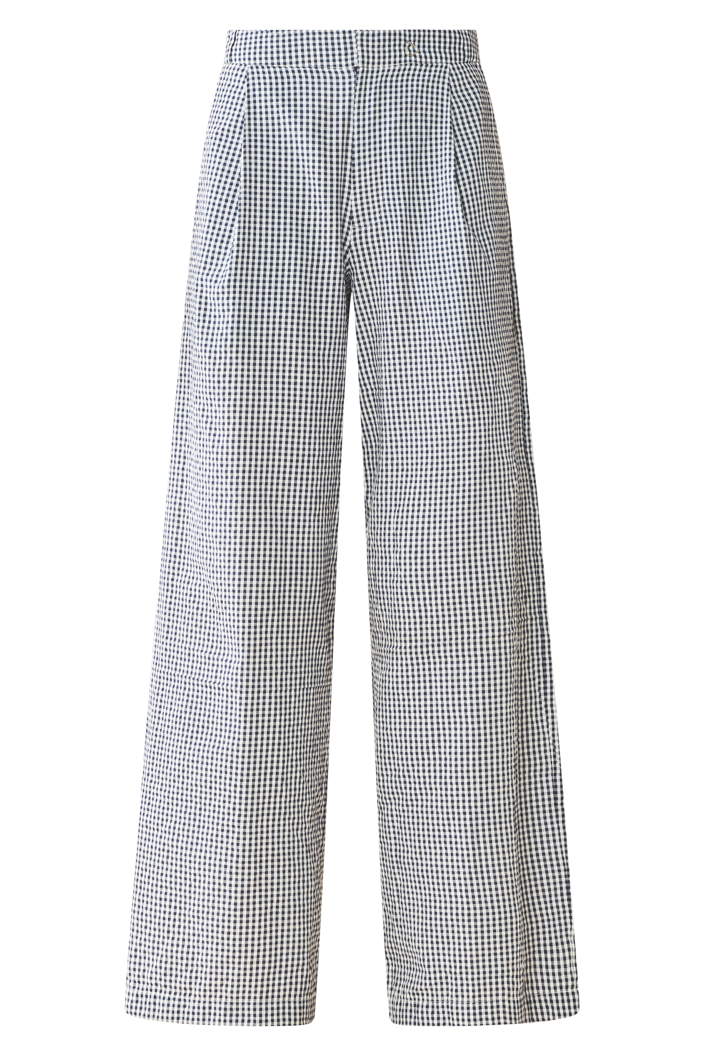 Nina Pant in Navy Gingham with Cream Crochet Applique