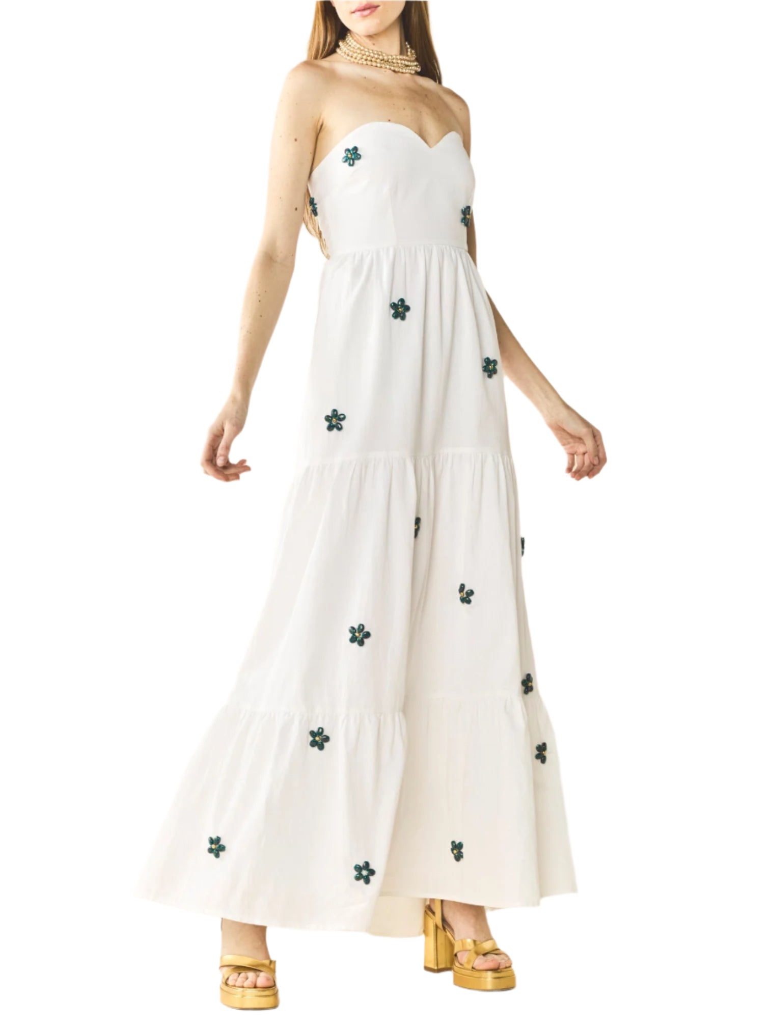 Days Gown in White with Painted Beads