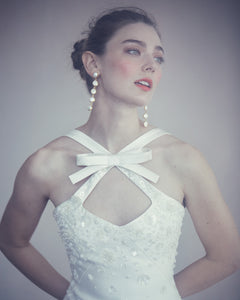 OTM Exclusive: Delphine Dress in Ivory Silk Wool with Ivory Meadow Embellishment