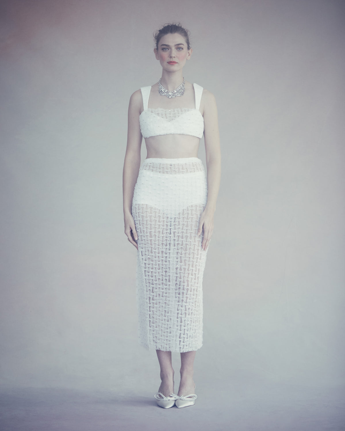 Marie Top in White Smocked Tulle