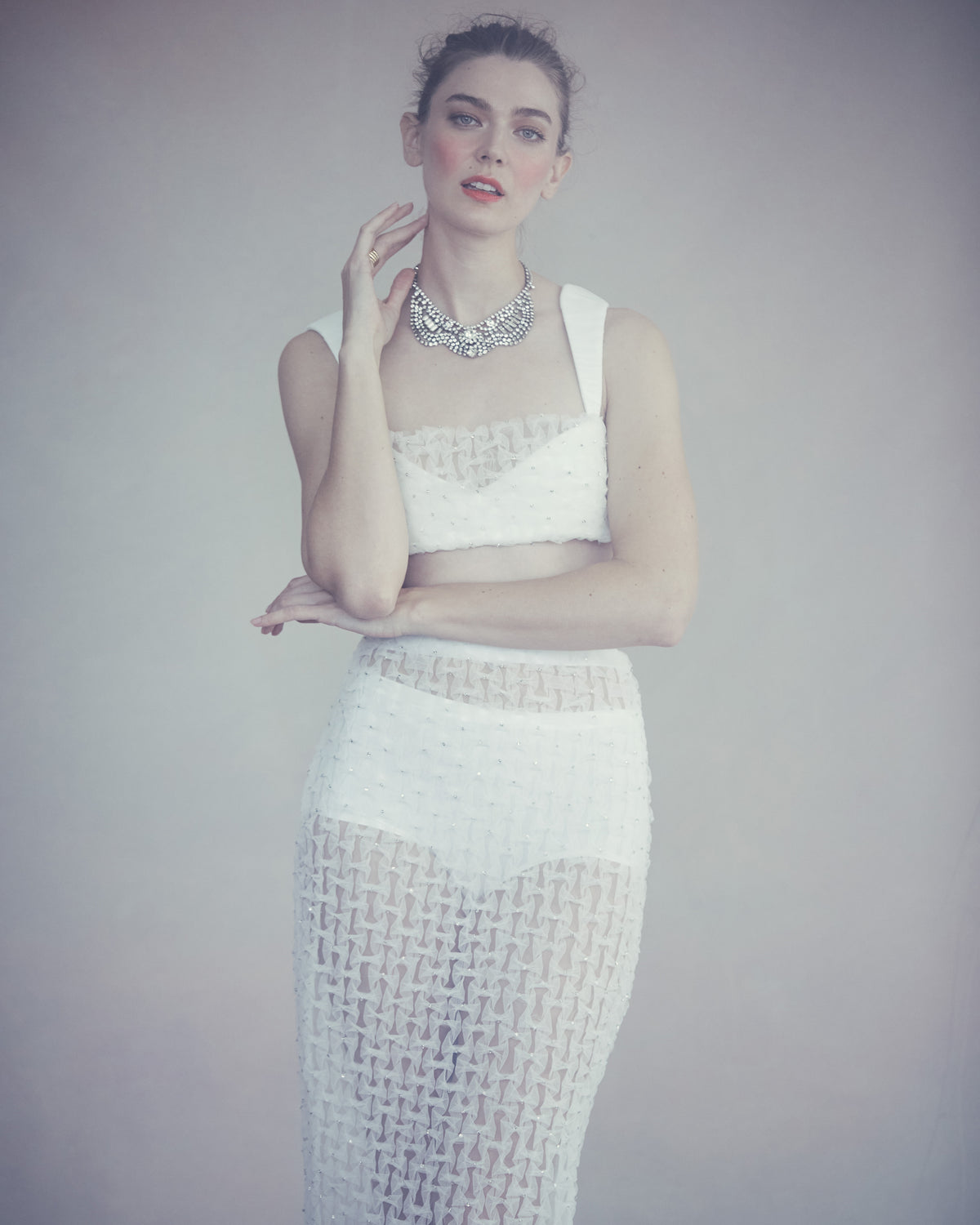 Lili Skirt in White Smocked Tulle