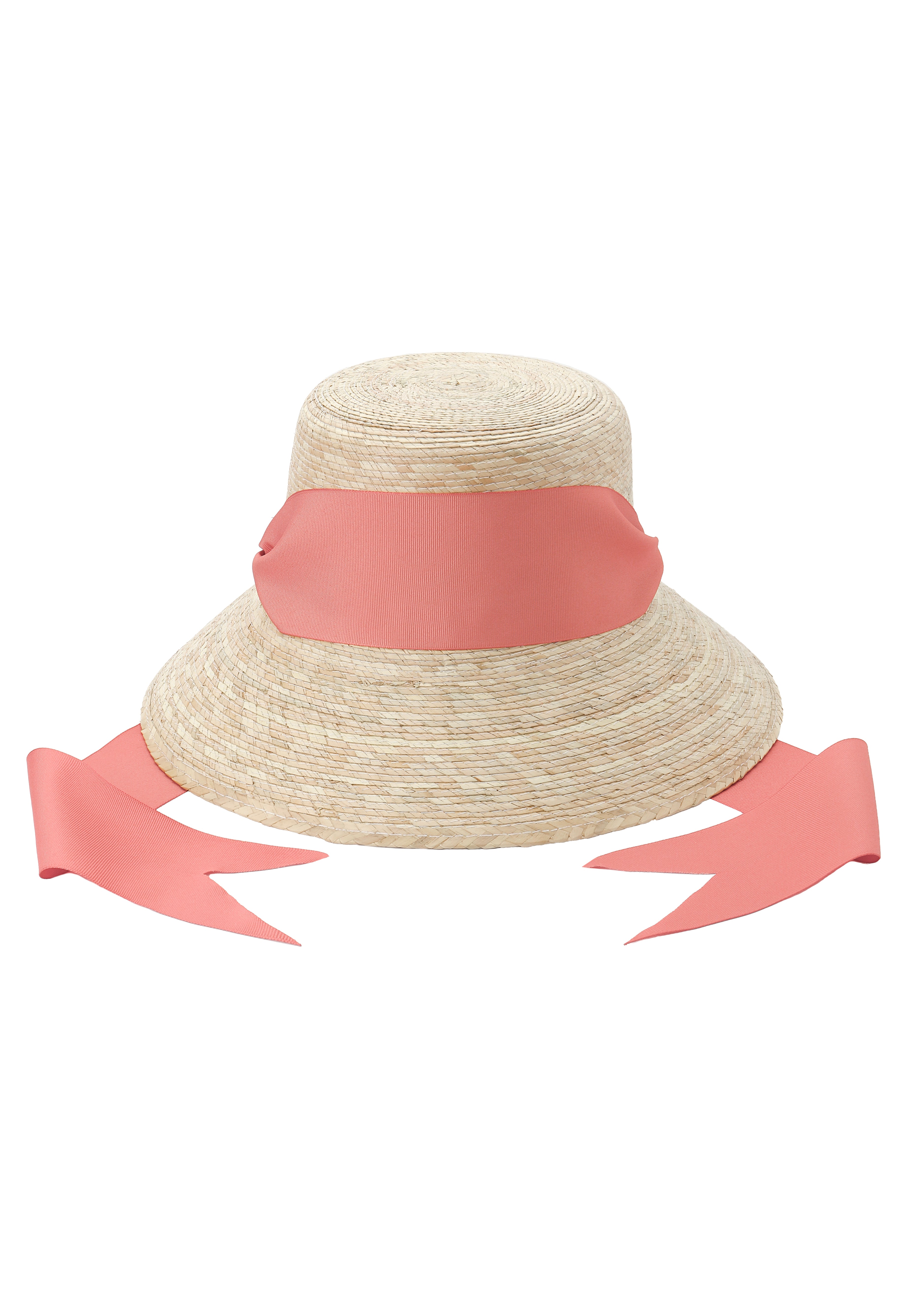 Clematis Bucket Hat With Wide Coral Grosgrain Ribbon