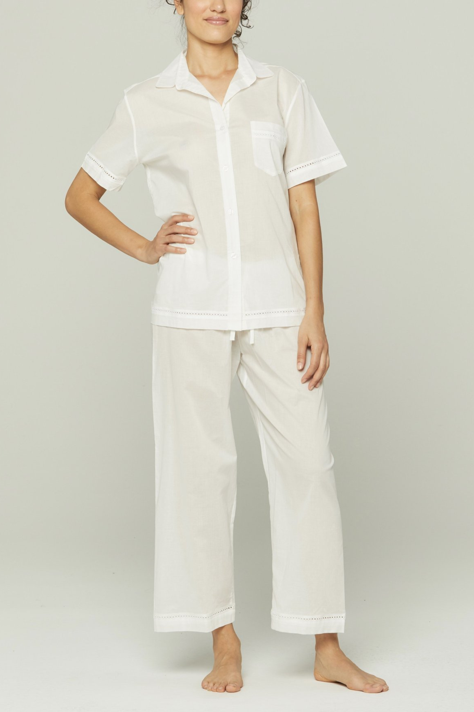 Short Sleeve Cropped Pant PJ Set in White