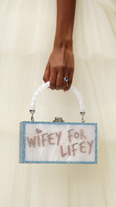 Wifey for Lifey Clutch in Pearl Blue with Handle