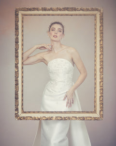 Gabi Gown in Ivory Silk Wool with Ivory Meadow Embellishment