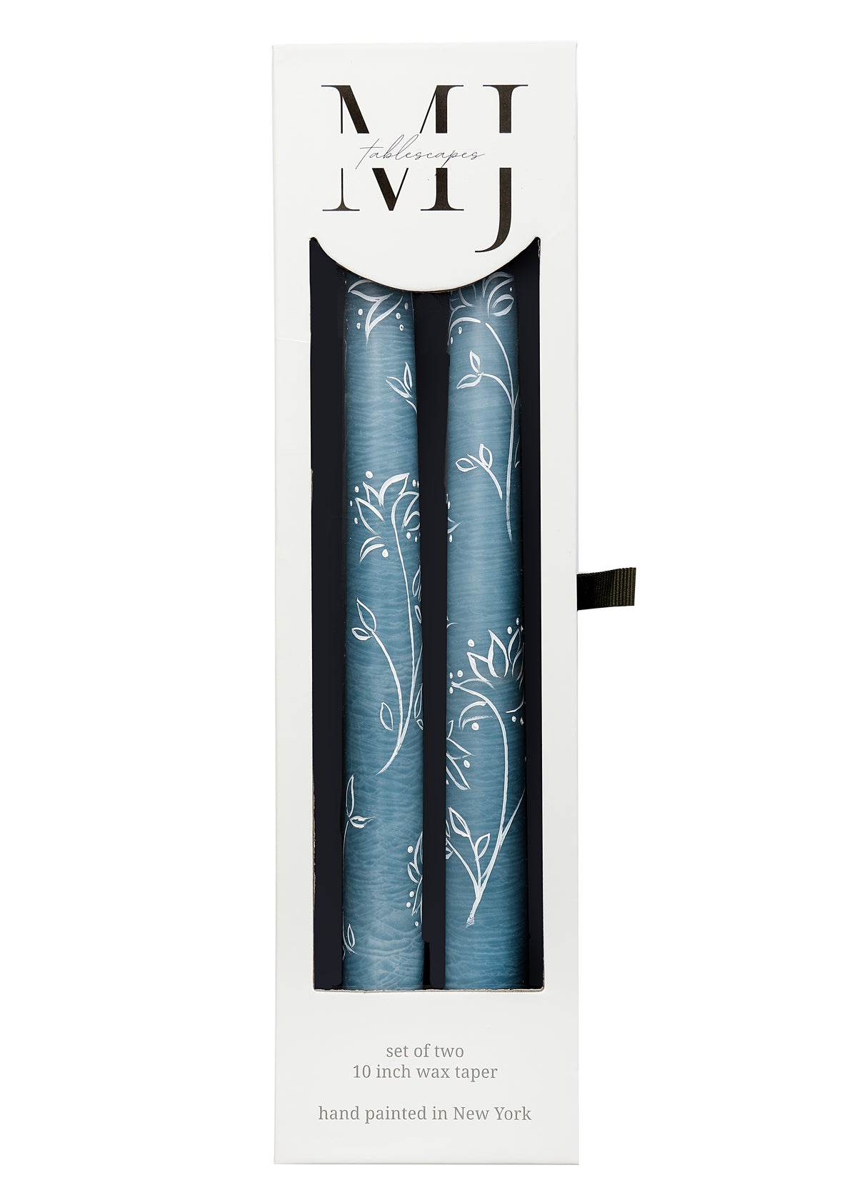 Blue Abstract Floral Hand-Painted Taper Candles, Set of Two