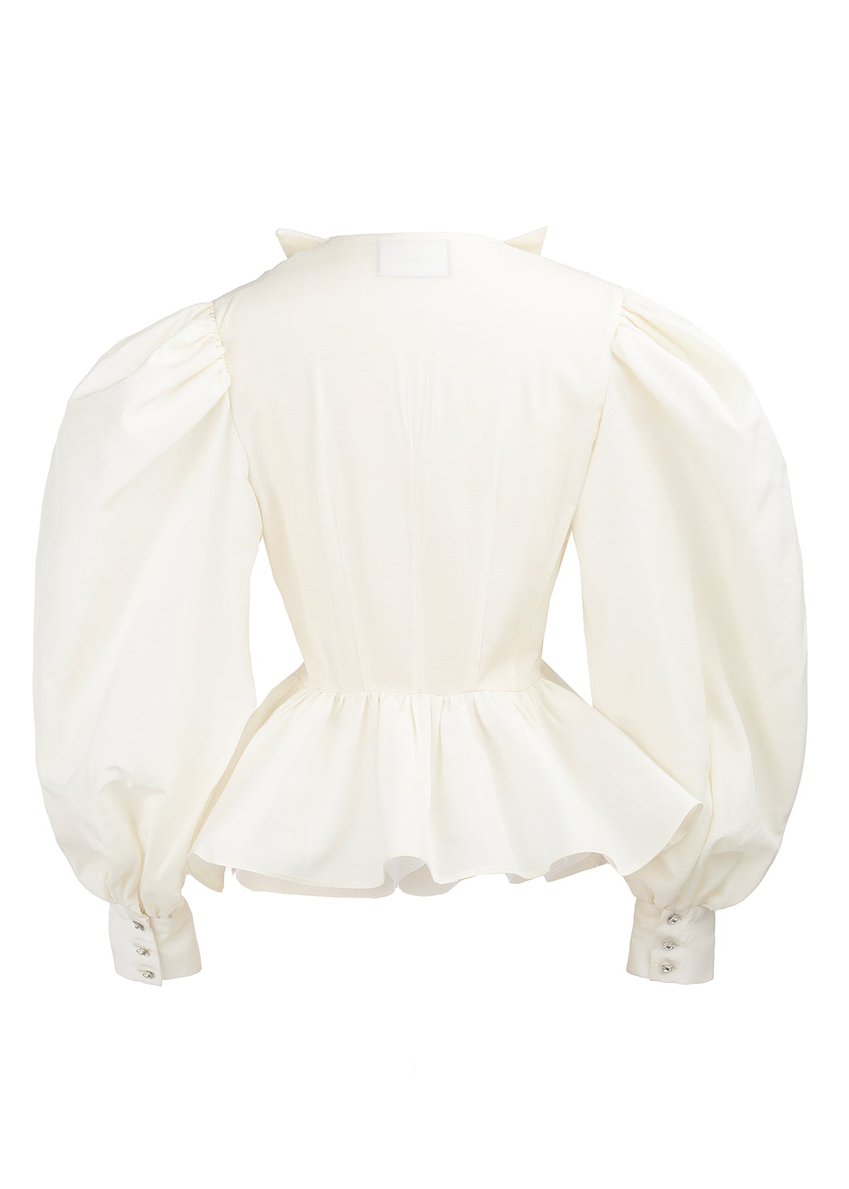 Plunging Peplum Top with Bishop Sleeve