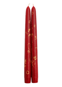 OTM Exclusive: Red and Gold Carnation Taper Candles, Set of Two