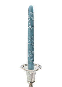 Blue Abstract Floral Hand-Painted Taper Candles, Set of Two