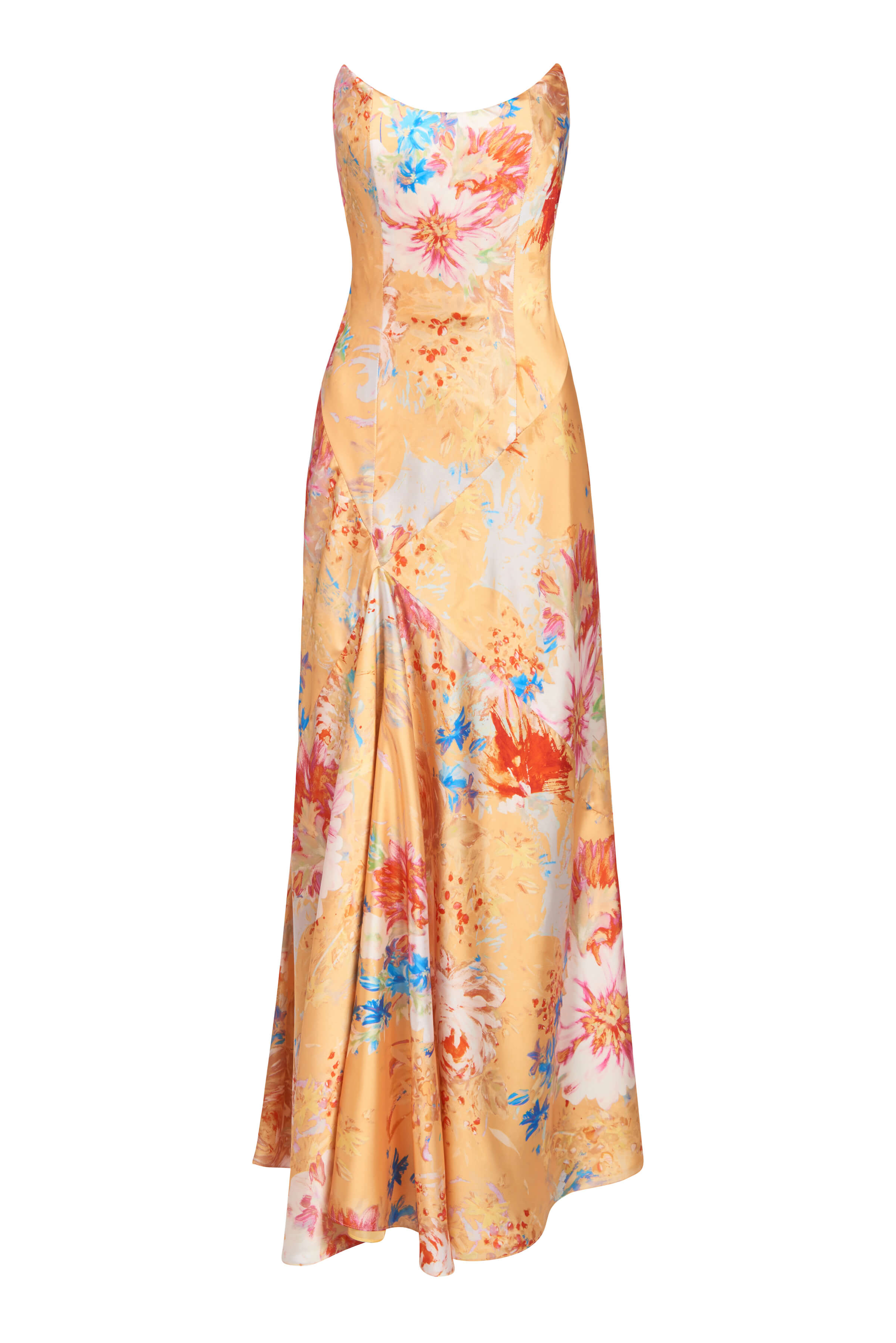 Loretta Yellow Printed Satin Midi Dress