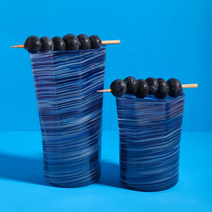 Short Hand Blown Tumbler in Indigo Mix, Set of 6