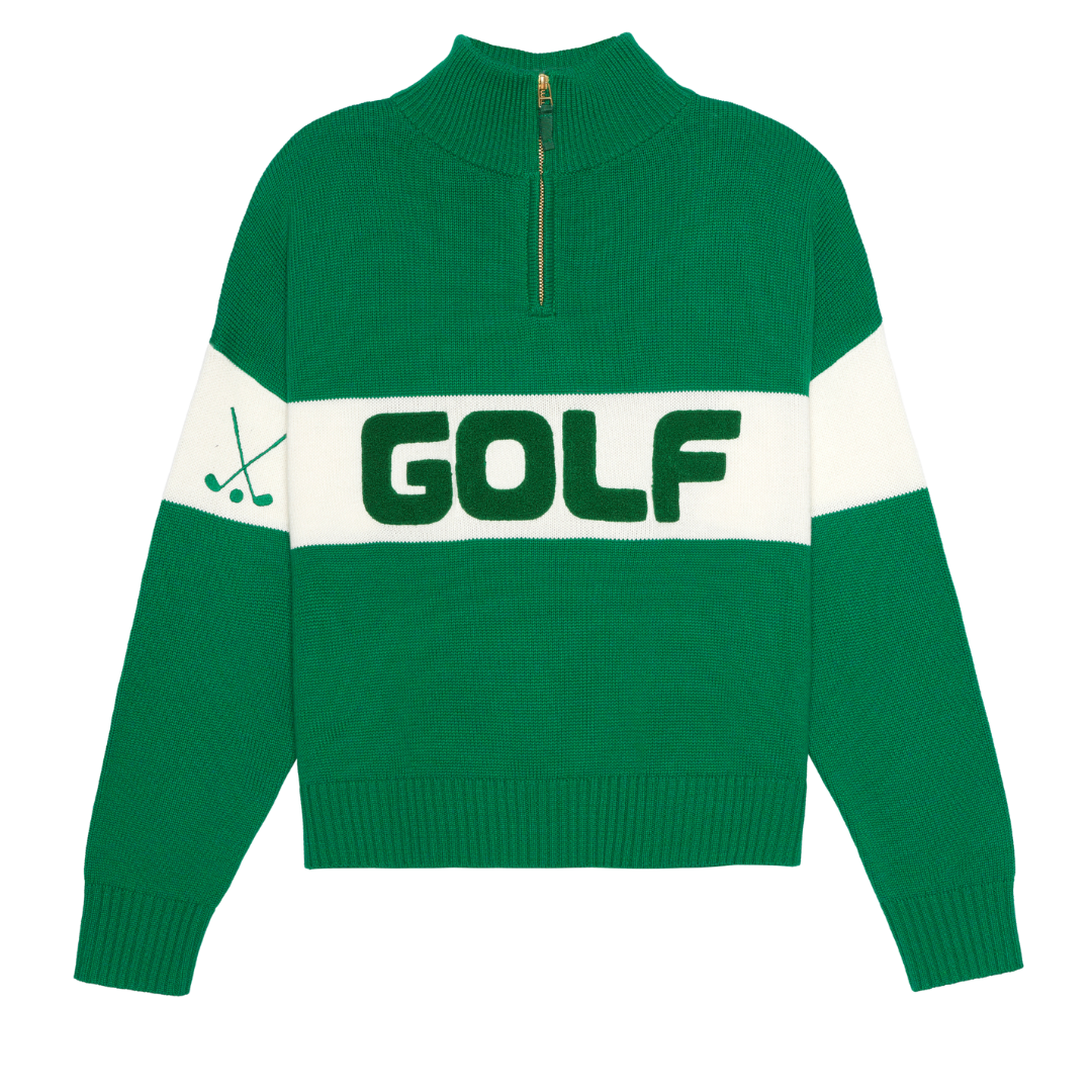 Colorblock Golf Quarter Zip Sweater in Green