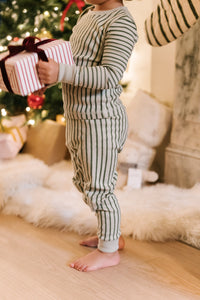 Ribbed Kids Pajama in Stripes Away Evergreen